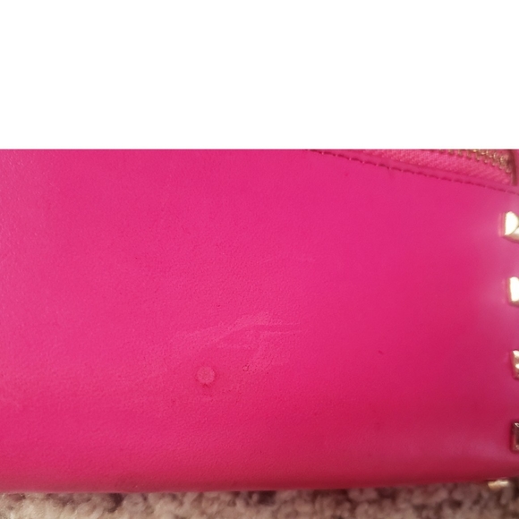 Rebecca Minkoff Pink Leather Wallet Zip Goldtone Rivets Studded Coin Purse Cute - Picture 6 of 15